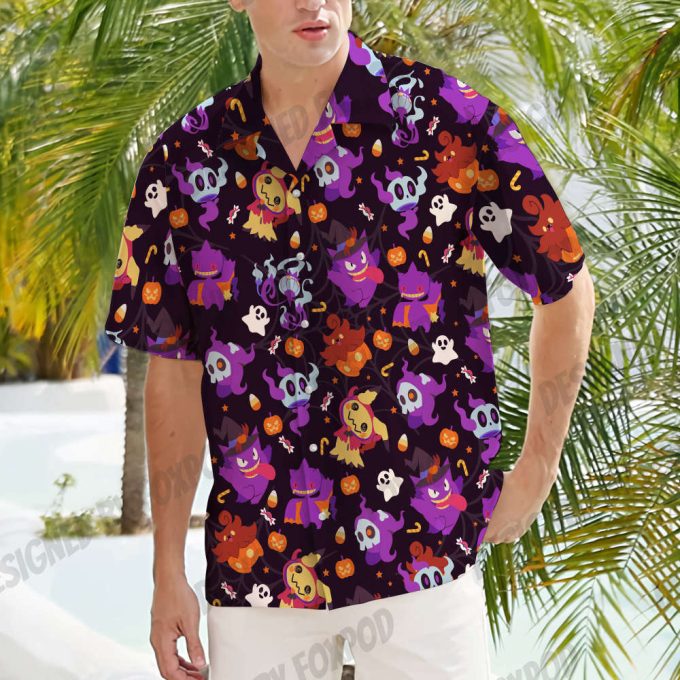 Gengar Halloween Hawaiian Shirt, Gengar Button Up Shirt 3