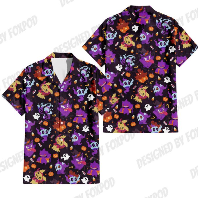 Gengar Halloween Hawaiian Shirt, Gengar Button Up Shirt 6
