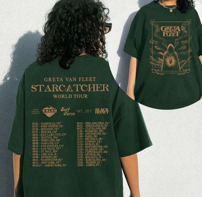Graphic Greta Van Fleet Starcatcher World Tour 2023 T-Shirt, Dream In Gold Tour Shirt, Greta Van Fleet Concert, Gift For Christmas 2