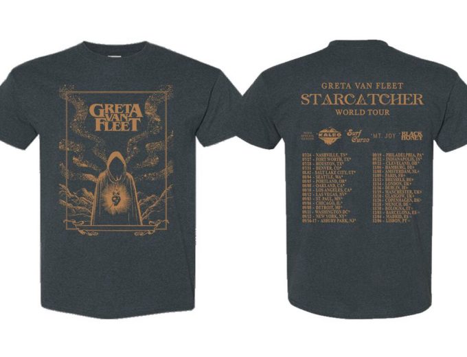 Graphic Greta Van Fleet Starcatcher World Tour 2023 T-Shirt, Dream In Gold Tour Shirt, Greta Van Fleet Concert, Gift For Christmas 3