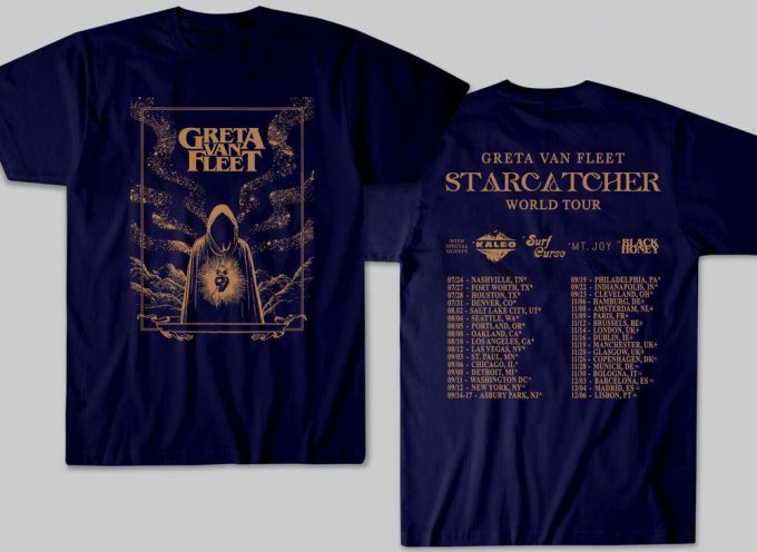 Graphic Greta Van Fleet Starcatcher World Tour 2023 T-Shirt, Dream In Gold Tour Shirt, Greta Van Fleet Concert, Gift For Christmas 4