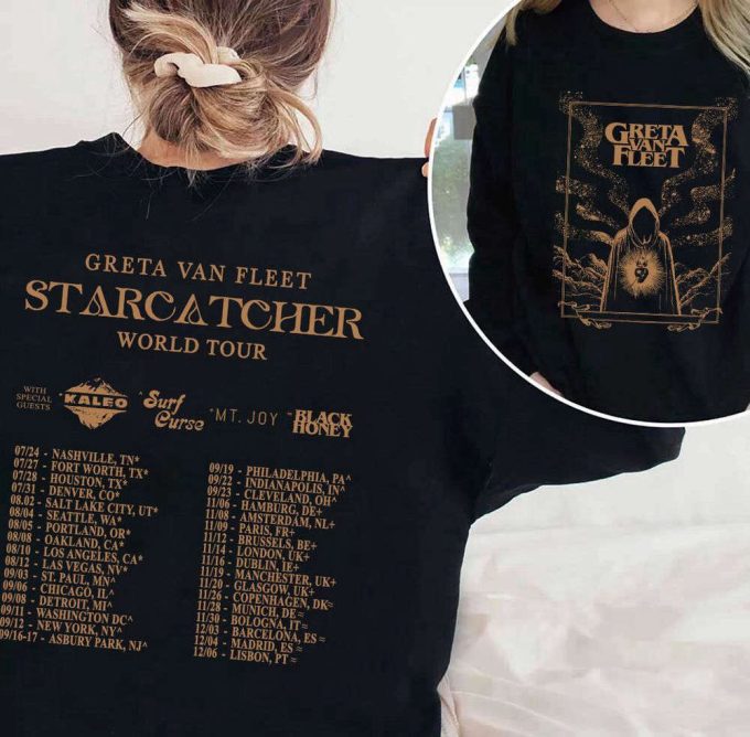 Graphic Greta Van Fleet Starcatcher World Tour 2023 T-Shirt, Dream In Gold Tour Shirt, Greta Van Fleet Concert, Gift For Christmas 5