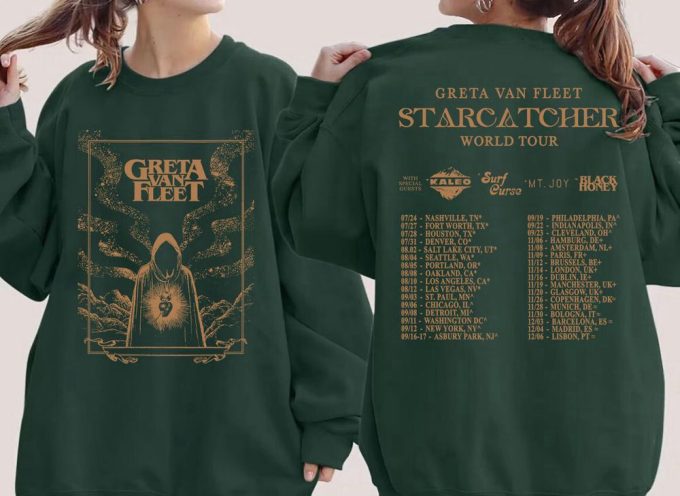 Graphic Greta Van Fleet Starcatcher World Tour 2023 T-Shirt, Dream In Gold Tour Shirt, Greta Van Fleet Concert, Gift For Christmas 6