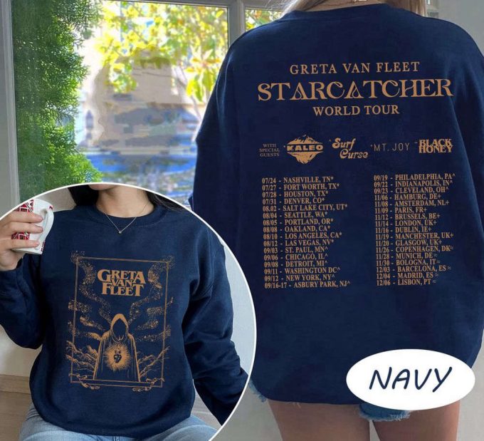 Graphic Greta Van Fleet Starcatcher World Tour 2023 T-Shirt, Dream In Gold Tour Shirt, Greta Van Fleet Concert, Gift For Christmas 7