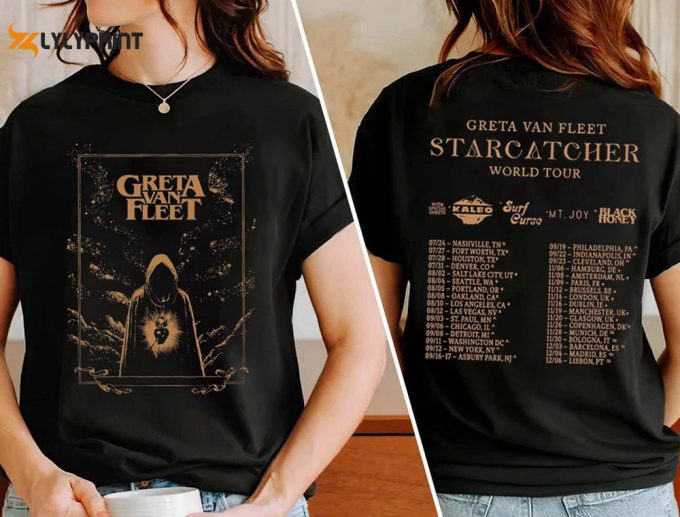 Graphic Greta Van Fleet Starcatcher World Tour 2023 T-Shirt, Dream In Gold Tour Shirt, Greta Van Fleet Concert, Gift For Christmas 1