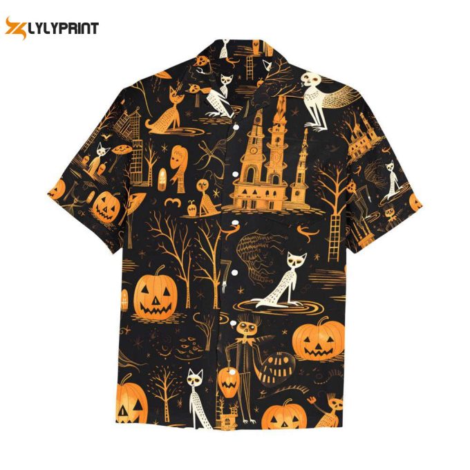 Halloween All-Over Print Hawaiian Shirtin Fiery Orange 1