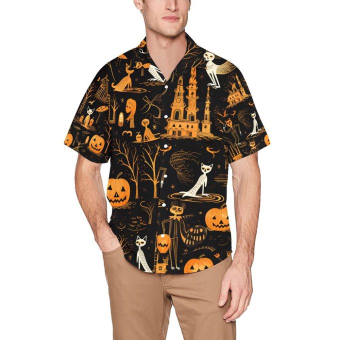 Halloween All-Over Print Hawaiian Shirtin Fiery Orange 4