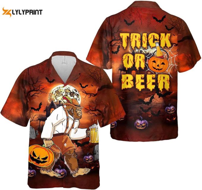 Halloween Bigfoot Hawaiian Shirt, Horror Aloha Shirt 2
