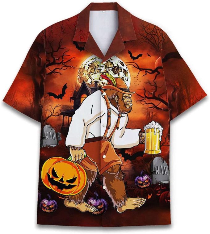 Halloween Bigfoot Hawaiian Shirt, Horror Aloha Shirt 3