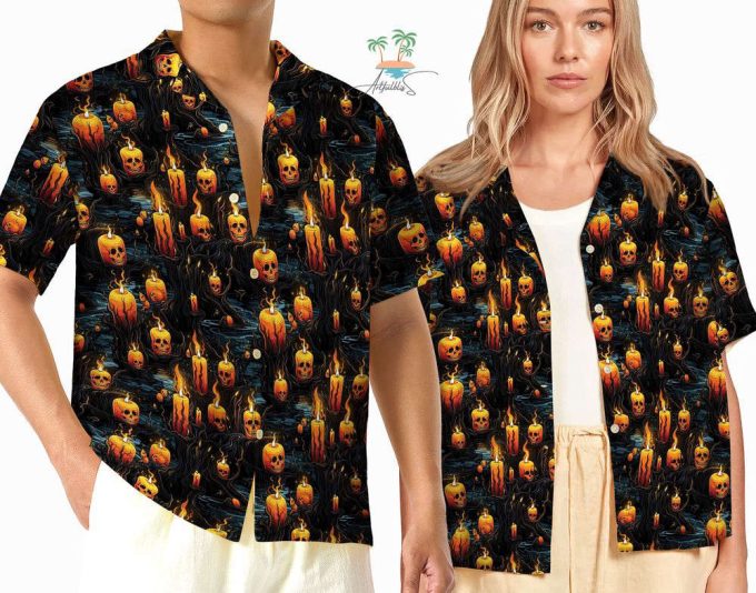 Halloween Black Flame Candle Hawaiian Shirt 2