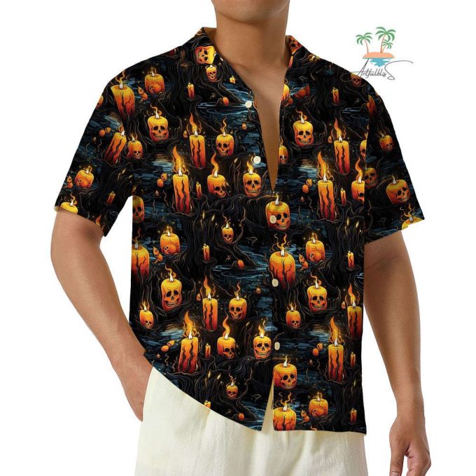 Halloween Black Flame Candle Hawaiian Shirt 4