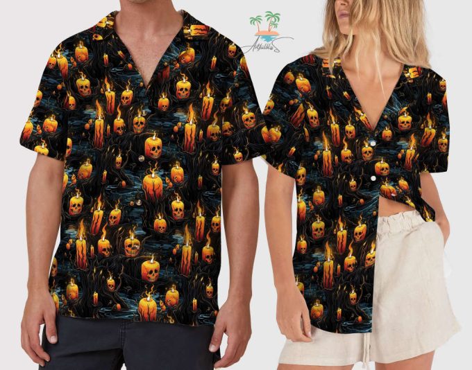 Halloween Black Flame Candle Hawaiian Shirt 5