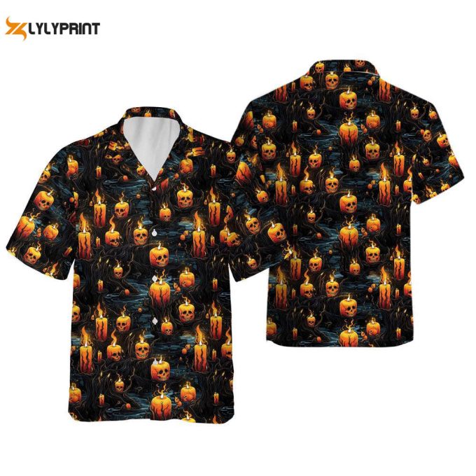 Halloween Black Flame Candle Hawaiian Shirt 1