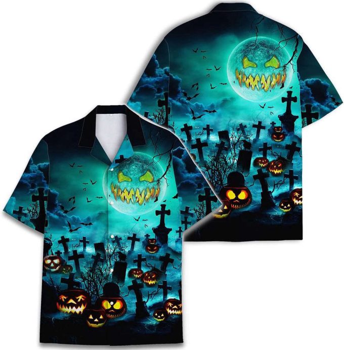Halloween Cemetery Hawaiian Shirt, Horror Aloha Shirt 3