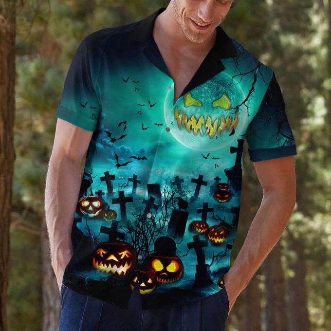 Halloween Cemetery Hawaiian Shirt, Horror Aloha Shirt 4