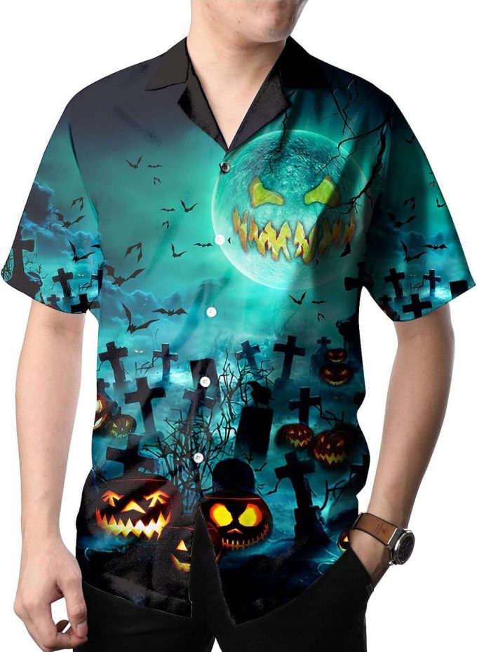 Halloween Cemetery Hawaiian Shirt, Horror Aloha Shirt 5