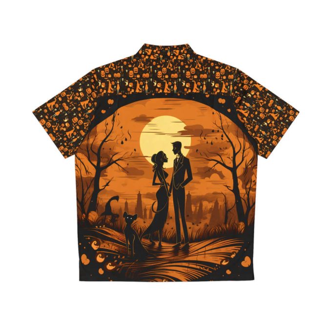 Halloween Couple Graveyard Sunset: Perfect For Halloween | Spooky Season | Halloween-Theme | Men'S Hawaiian Shirt 3