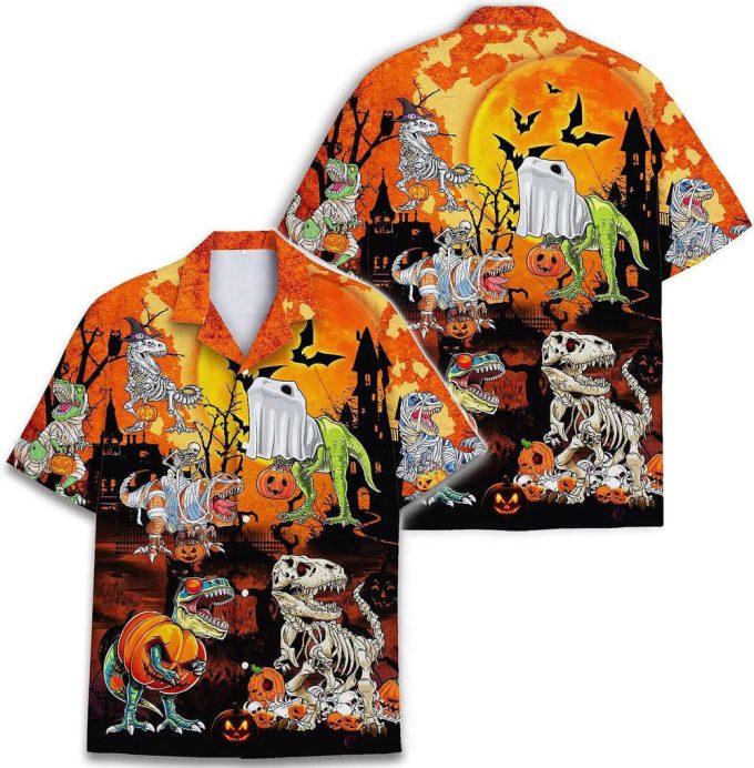 Halloween Dinosaur Hawaiian Shirt, Horror Aloha Shirt 3