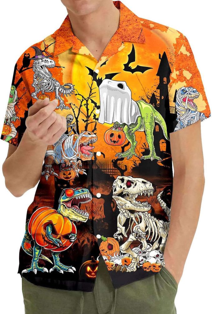 Halloween Dinosaur Hawaiian Shirt, Horror Aloha Shirt 4