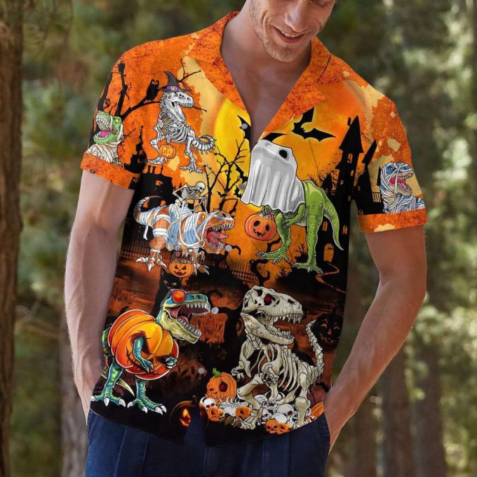 Halloween Dinosaur Hawaiian Shirt, Horror Aloha Shirt 5
