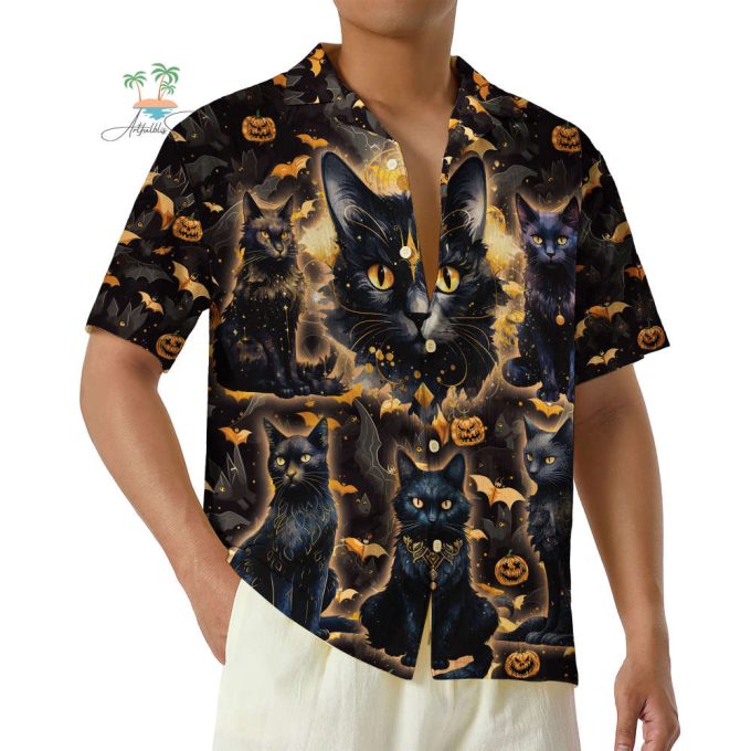 Halloween Pumpkin Black Cat Hawaiian Shirts 4