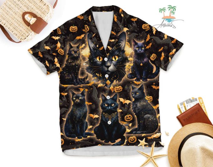 Halloween Pumpkin Black Cat Hawaiian Shirts 6