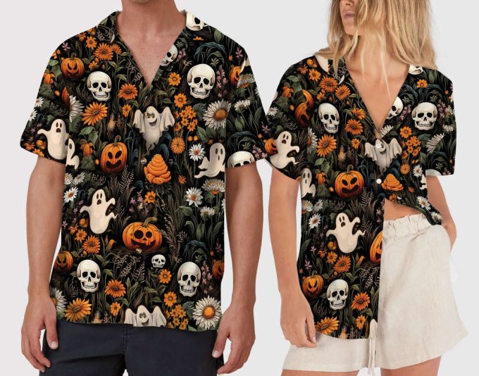 Halloween Spooky Vibes Hawaii Shirt, Pumpkin Halloween Hawaiian Shirts, Horror Movie Button Up Shirt 2