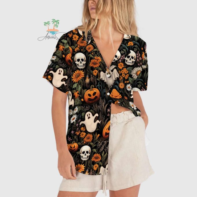 Halloween Spooky Vibes Hawaii Shirt, Pumpkin Halloween Hawaiian Shirts, Horror Movie Button Up Shirt 3