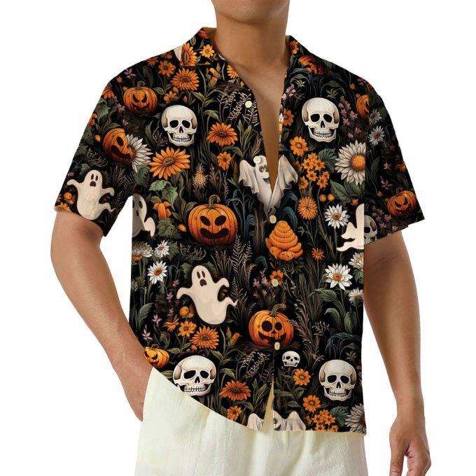 Halloween Spooky Vibes Hawaii Shirt, Pumpkin Halloween Hawaiian Shirts, Horror Movie Button Up Shirt 4