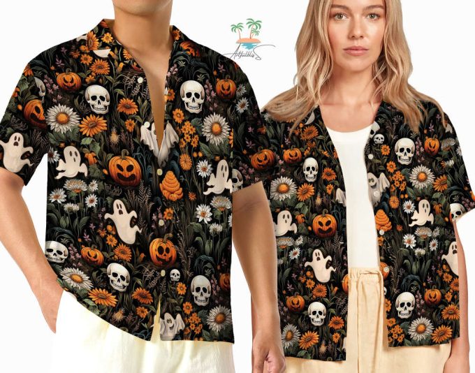 Halloween Spooky Vibes Hawaii Shirt, Pumpkin Halloween Hawaiian Shirts, Horror Movie Button Up Shirt 6