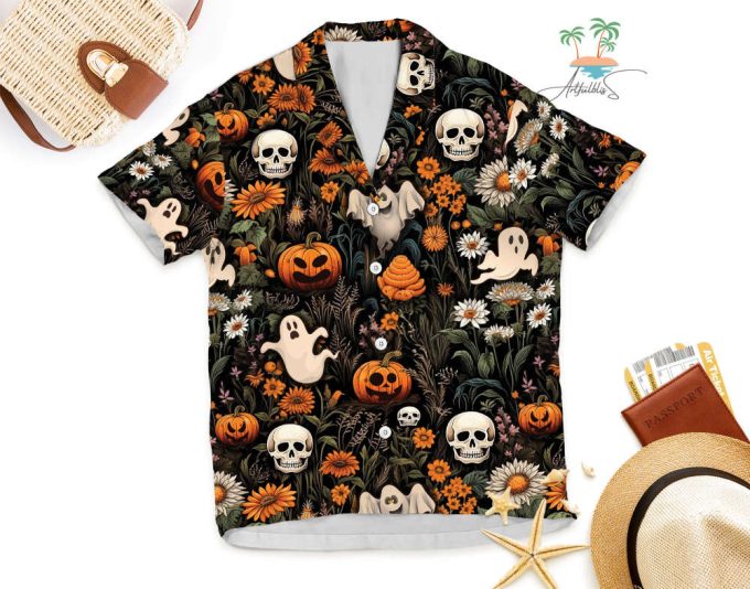 Halloween Spooky Vibes Hawaii Shirt, Pumpkin Halloween Hawaiian Shirts, Horror Movie Button Up Shirt 7