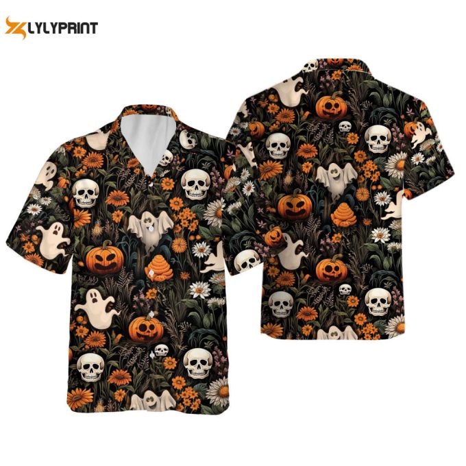 Halloween Spooky Vibes Hawaii Shirt, Pumpkin Halloween Hawaiian Shirts, Horror Movie Button Up Shirt 1