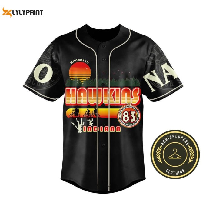 Hawskin Indiana Baseball Jersey, Hawskin Shirt, Stranger Things Baseball 1