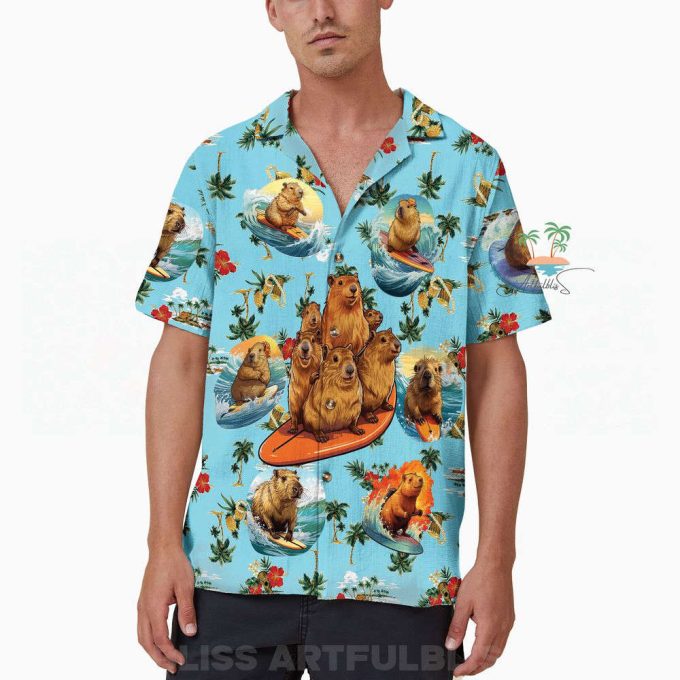 Hibiscus Capybara Hawaiian Shirt, Blue Funny Capybara Hawaii 4