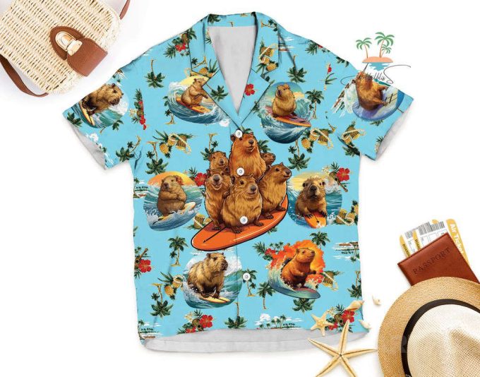 Hibiscus Capybara Hawaiian Shirt, Blue Funny Capybara Hawaii 6