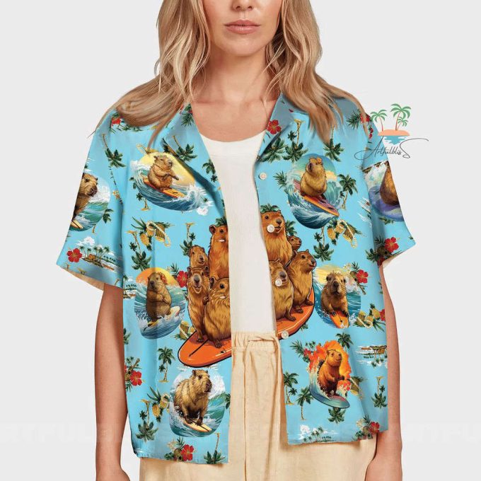 Hibiscus Capybara Hawaiian Shirt, Blue Funny Capybara Hawaii 7