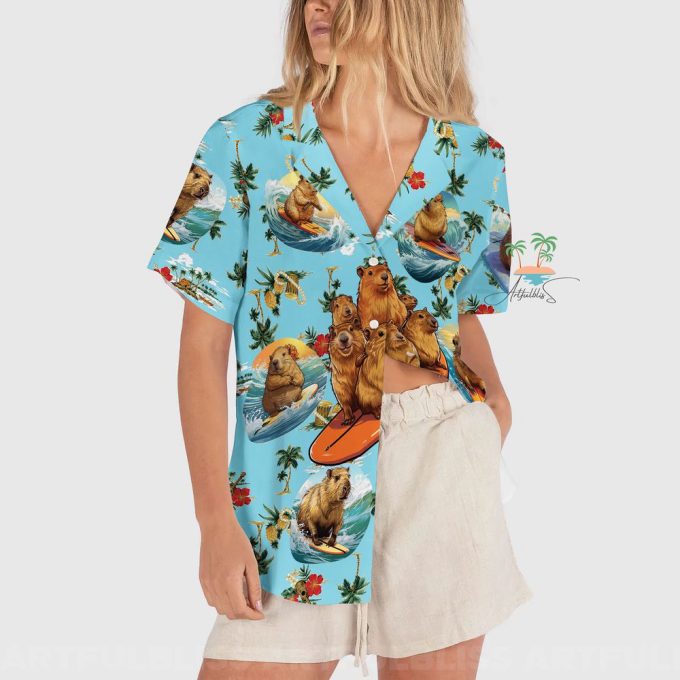 Hibiscus Capybara Hawaiian Shirt, Blue Funny Capybara Hawaii 3