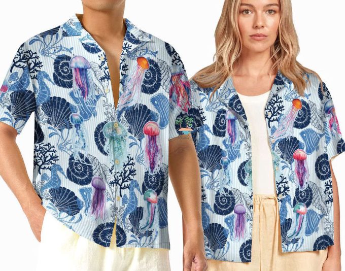 Jellyfish Seahorse Hawaiian Shirt, Seashells Beach Hawaii Shirt 2