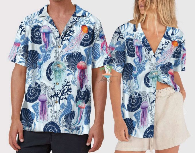 Jellyfish Seahorse Hawaiian Shirt, Seashells Beach Hawaii Shirt 3