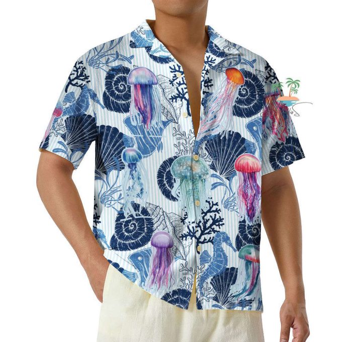 Jellyfish Seahorse Hawaiian Shirt, Seashells Beach Hawaii Shirt 4