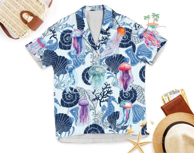 Jellyfish Seahorse Hawaiian Shirt, Seashells Beach Hawaii Shirt 5