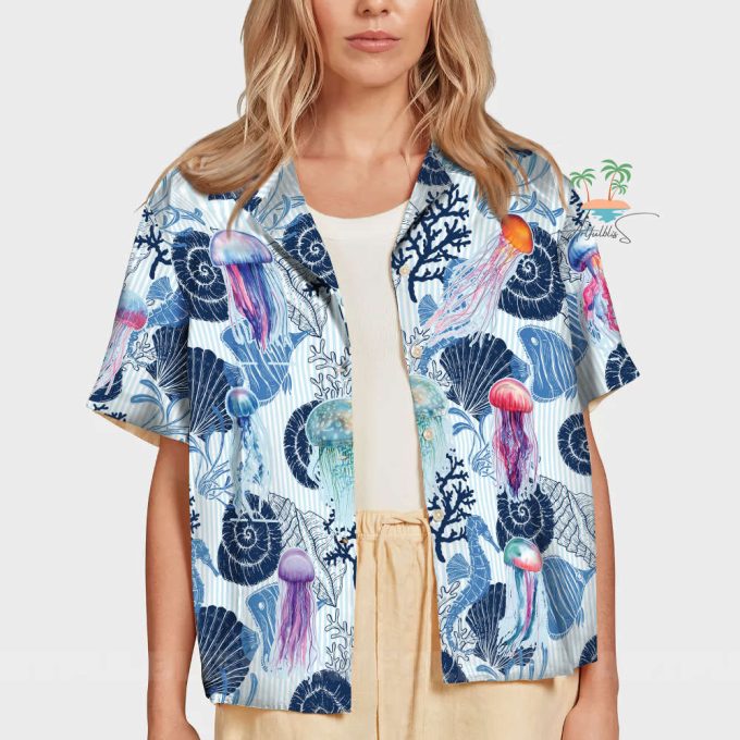 Jellyfish Seahorse Hawaiian Shirt, Seashells Beach Hawaii Shirt 6