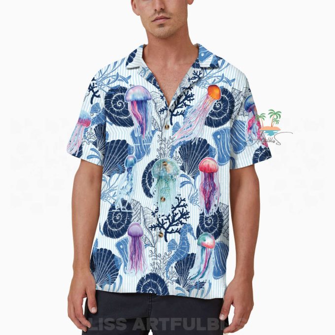 Jellyfish Seahorse Hawaiian Shirt, Seashells Beach Hawaii Shirt 7