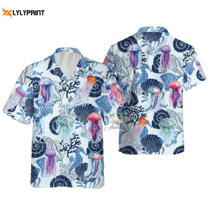 Jellyfish Seahorse Hawaiian Shirt, Seashells Beach Hawaii Shirt 1