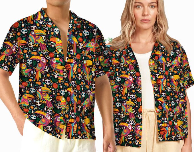 Jungle Bird Skeleton De Los Muertos Hawaiian Shirt 2