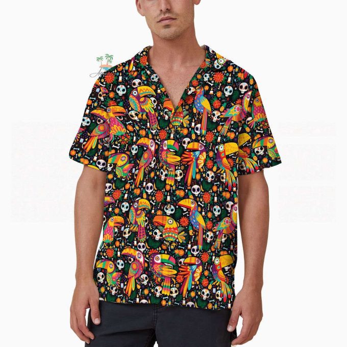 Jungle Bird Skeleton De Los Muertos Hawaiian Shirt 4