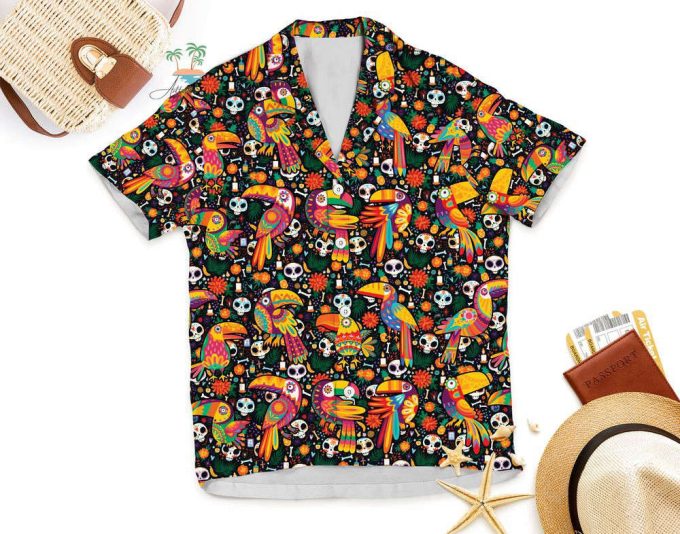 Jungle Bird Skeleton De Los Muertos Hawaiian Shirt 6