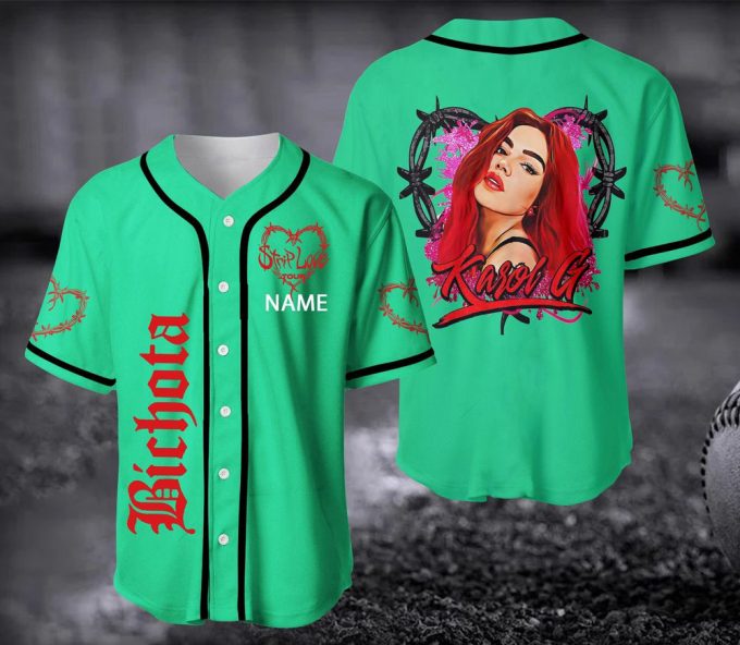 Karol G Las Bichotas No Lloran Baseball Jersey, Karol G Strip Love Tour Jersey 3