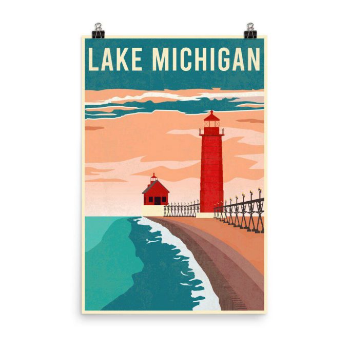 Lake Michigan, Michigan Minimalist Travel Poster | Vintage Wall Art 3