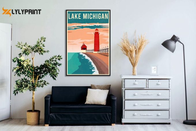 Lake Michigan, Michigan Minimalist Travel Poster | Vintage Wall Art 1